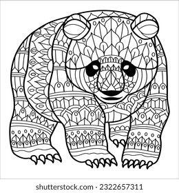 Coloring page floral animals. Panda mandala coloring page. panda mandala coloring book. Floral adult book page. Fairy tale panda. Floral adult coloring book page. Fairy tale panda.