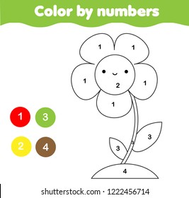 Coloring page with flower. Color by numbers printable activity for kids and children. elementary level