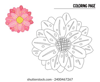 Coloring page flower doodle. Hand drawn vector of floral element isolated on white background.