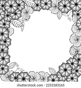 Coloring page flower St Valentine's day greeting card. Vector illustration of floral frame zen tangle, doodling. Zenart, doodle, flowers,Black and white. Adult coloring books anti-stress.