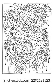 Coloring page with flowers. Floral background for coloring. Art therapy for children and adults.