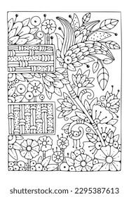 Coloring page with flowers. Floral background for coloring. Art therapy for children and adults.