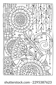 Coloring page with flowers. Floral background for coloring. Art therapy for children and adults.