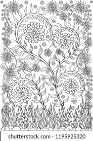 Coloring page, flowers and plants for meditation