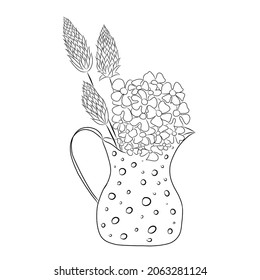 Coloring page flowers in a vase. In vector technology. Isolated. On white background