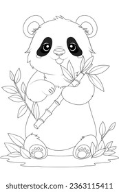 Coloring page a fluffy panda bear munching on bamboo