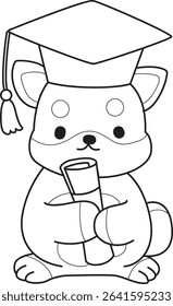 Coloring page of Fluffy Shiba Inu pet stickers. Outline of Happy doggy activities illustrations. outline of sloth was graduation