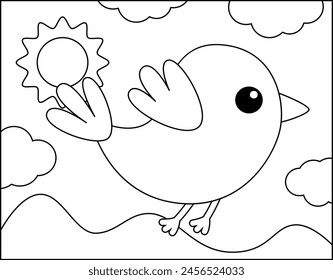 Coloring page. Flying bird. Black and white bird. Color me. Isolated vector illustration eps 10