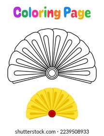 Coloring page with Folding Fan for kids