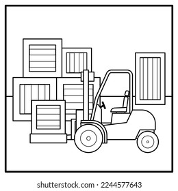Coloring page of forklift. Suitable for children's activities