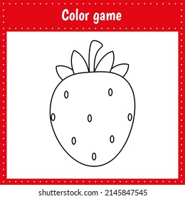 Coloring page of a fruit for kids education and activity. Strawberry Vector black and white illustration on white background