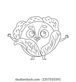 Coloring page funny cabbage. Coloring book for kids. Educational activity for preschool years kids and toddlers with cute animal. Vector illustration.
