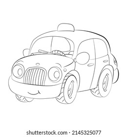 Coloring page of funny cartoon car. Car outline. Cartoon vehicle transport. Colouring book for kids and children.