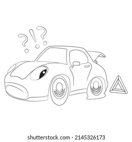 Coloring page of funny cartoon car. Car outline. Cartoon vehicle transport. Colouring book for kids and children.