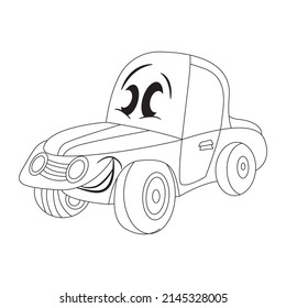 Coloring page of funny cartoon car. Car outline. Cartoon vehicle transport. Colouring book for kids and children.