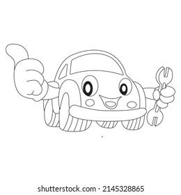 Coloring page of funny cartoon car. Car outline. Cartoon vehicle transport. Colouring book for kids and children.