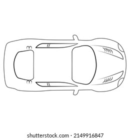 Coloring page of funny cartoon car upper view. Car outline. Cartoon vehicle transport. Colouring book for kids and children.