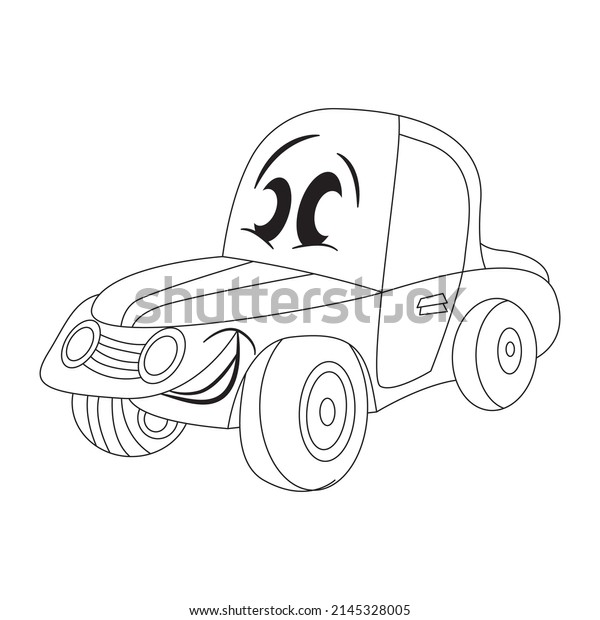 Coloring page of\
funny cartoon car. Car outline. Cartoon vehicle transport.\
Colouring book for kids and\
children.
