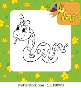 Coloring page. Funny cartoon snake. Vector illustration