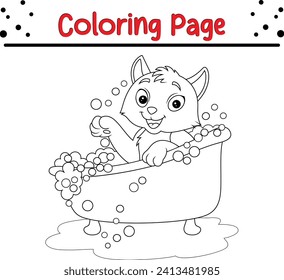 Coloring page funny cat bathing time