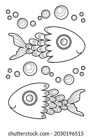 Coloring page with funny fish, vector illustration
