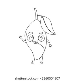 Coloring page funny mango. Coloring book for kids. Educational activity for preschool years kids and toddlers with cute animal. Vector illustration.