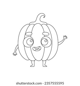 Coloring page funny pumpkin. Coloring book for kids. Educational activity for preschool years kids and toddlers with cute animal. Vector illustration.