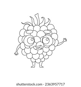 Coloring page funny raspberry. Coloring book for kids. Educational activity for preschool years kids and toddlers with cute animal. Vector illustration.