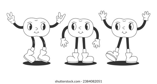 Coloring Page with Funny Retro Groovy Cartoon Hippie Berry Character. Comic Cherries hugging each other. Groovy Summer Vector Illustration. 90s Sweet Juicy Fresh Fruits