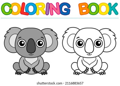 Coloring page funny smiling koala. Vector coloring book for childrens activity