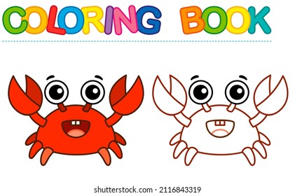 Coloring page funny smiling red Crab. Vector coloring book for childrens activity