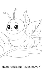 Coloring page a fuzzy caterpillar inching along a leaf