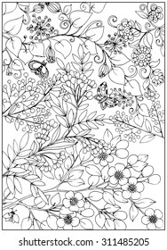 Coloring page with garden flowers pattern