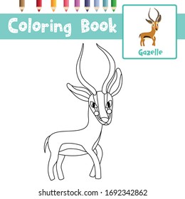 Coloring page of Gazelle animal cartoon character for preschool kids activity educational worksheet. Vector Illustration.