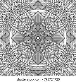 Coloring page. Geometric mandala background. Decorative seamless ornament.