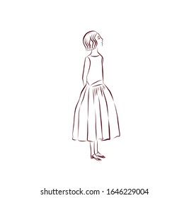 Coloring page girl in long dress. 
