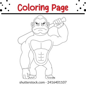 Coloring page gorilla holding baseball stick 