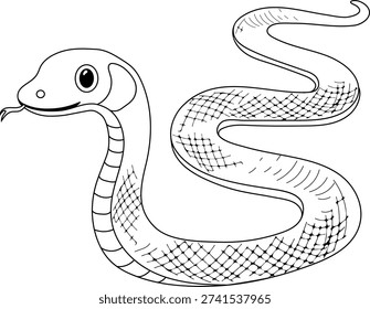 Coloring page with grass snake (Natrix natrix) isolated on white background