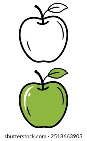 A coloring page of a green apple with a white background.