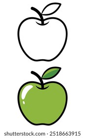 Una página para colorear de una manzana verde con un fondo blanco.