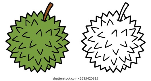 Coloring Page Green Durian Cartoon Outline Vector Illustration