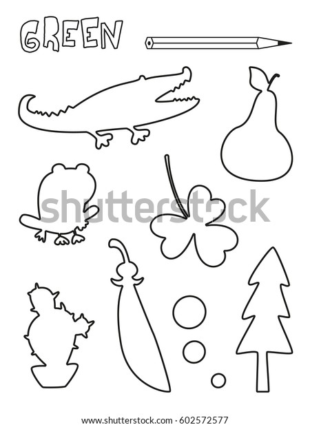 Coloring Page Green Things Set Single Stock Vector (Royalty Free) 602572577