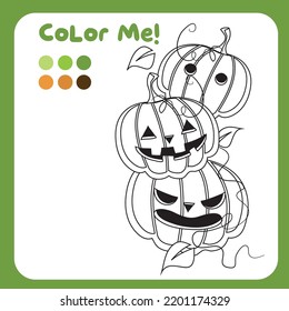 Coloring page. Coloring page Halloween edition. Fun activity for kids. Vector illustration. Kindergarten activity. Activity kit. Coloring sheet. Halloween edition. Two pumpkins Halloween edition. 