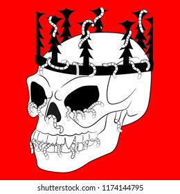 Coloring page with Halloween skull with crown