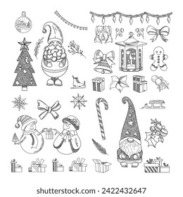 Coloring page hand draw Christmas Santa outline on white background vector illustration