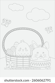 Coloring Page Hand Drawn Happy Easter Day illustration Vector