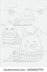 Coloring Page Hand Drawn Happy Easter Day illustration Vector