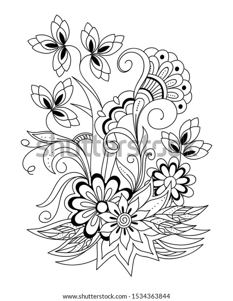 Coloring Page Hand Drawn Henna Mehndi Stock Vector Royalty Free 1534363844