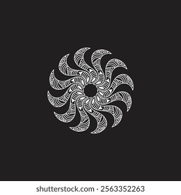 Coloring page, hand drawn, vector, ethnic, swirl pattern, object isolated on black background.