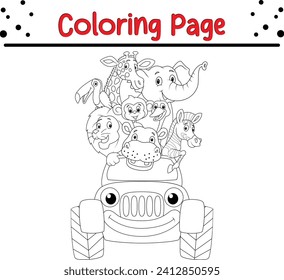 Coloring page happy animal with car